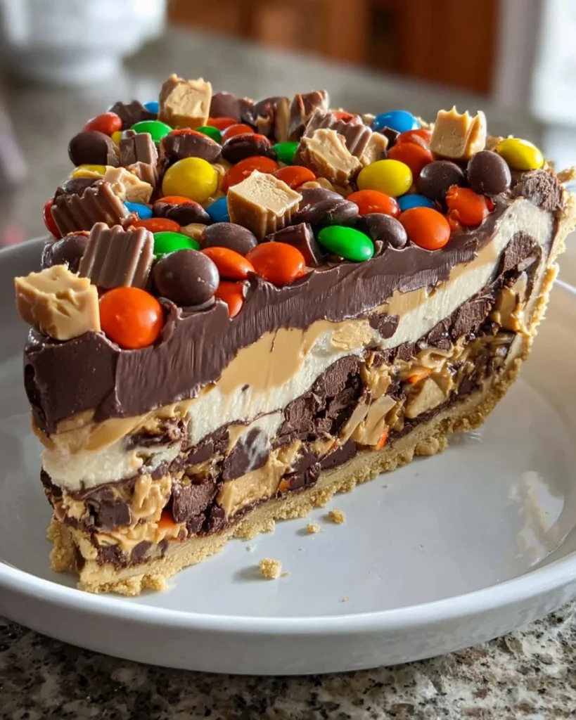 Giant Reese's Peanut Butter Cup Pie with rich chocolate and creamy peanut butter filling