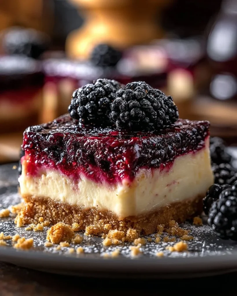 Delicious gin-soaked blackberry and apple cheesecake crumble dessert