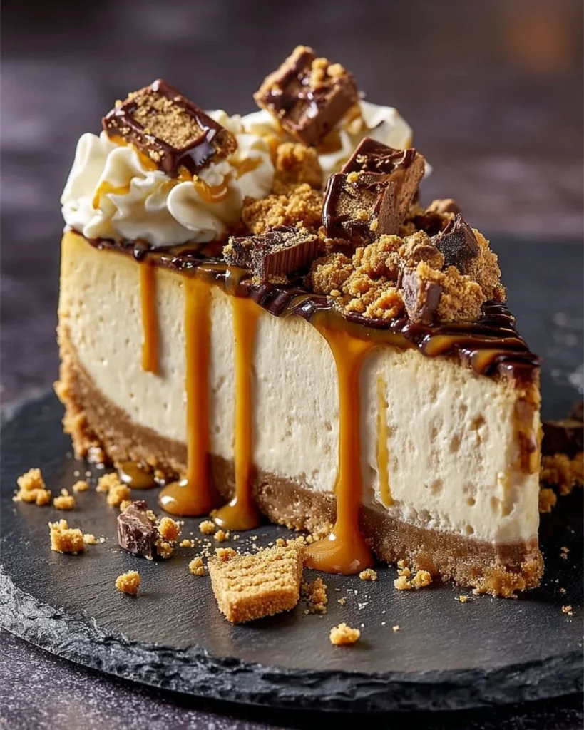 Delicious no-bake gluten-free crunchie cheesecake slice with toppings