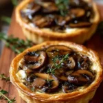 Golden Herbed Mushroom Tarts fresh out of the oven, beautifully garnished.