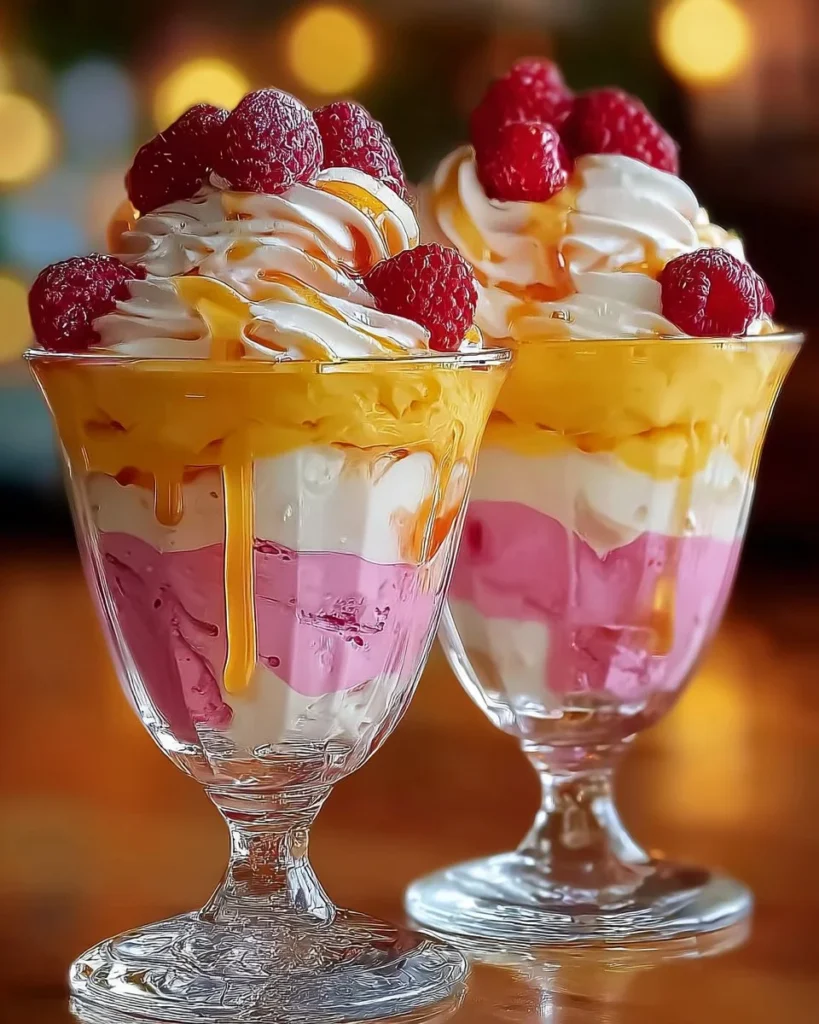 Golden raspberry cheesecake milkshake topped with whipped cream and raspberries