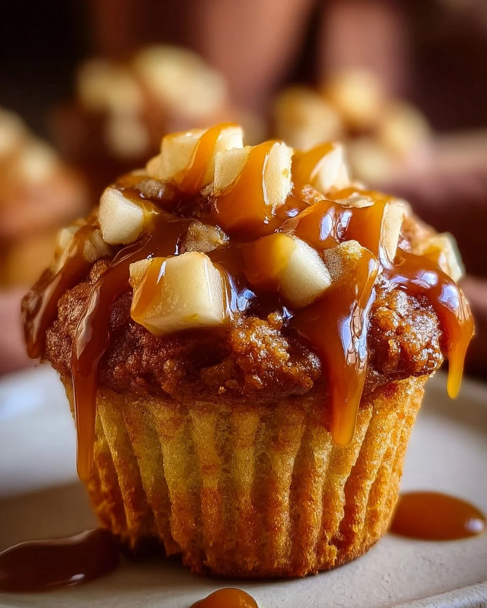 Delicious caramel apple muffins with gooey caramel and fresh apple chunks