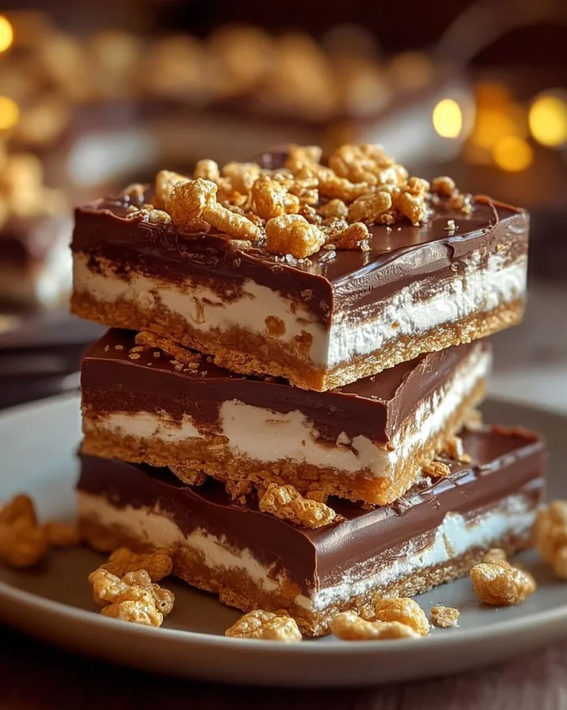 Delicious gooey S'mores chocolate bars with marshmallows and graham crackers