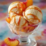 Delicious bowl of gourmet peach ice cream made with fresh peaches