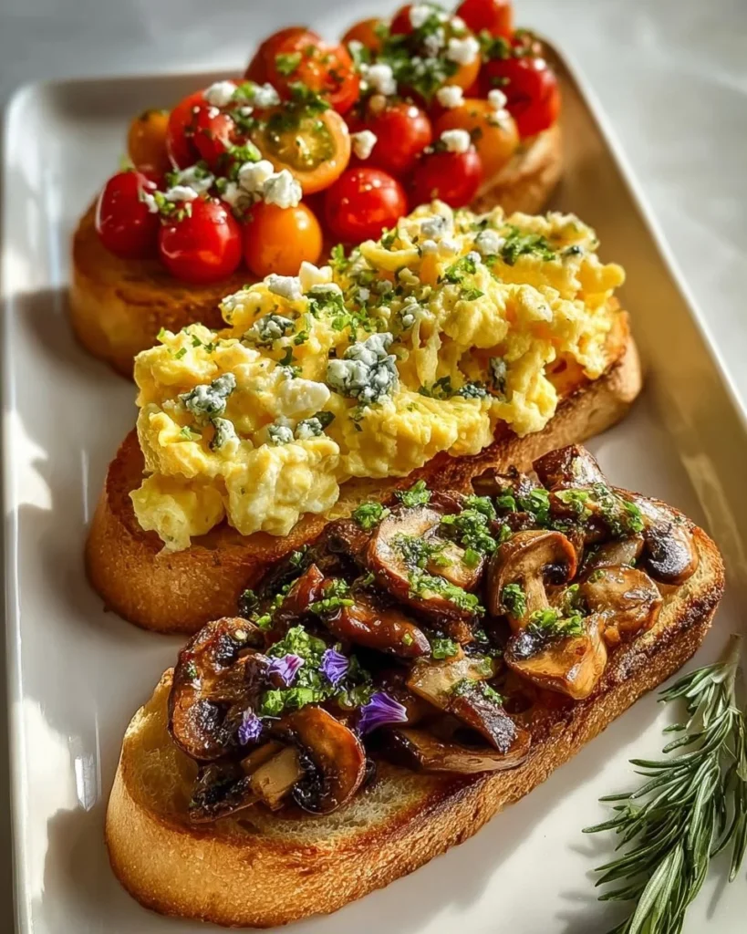 Gourmet Toast Trio Brunch Board with delicious toppings and presentations.
