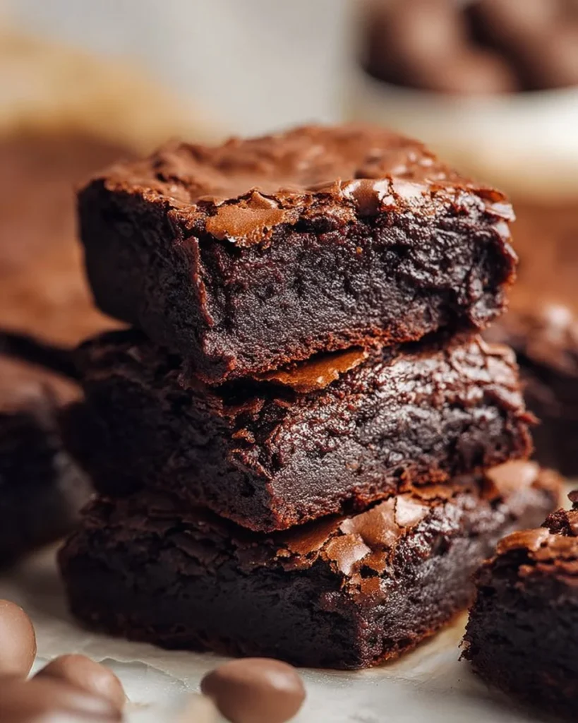 Fudgy and chewy Grandma's brownies on a rustic wooden table