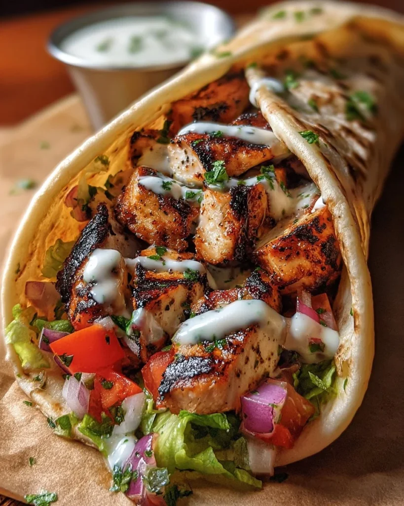 Delicious Greek chicken gyros with fresh cucumber tzatziki sauce