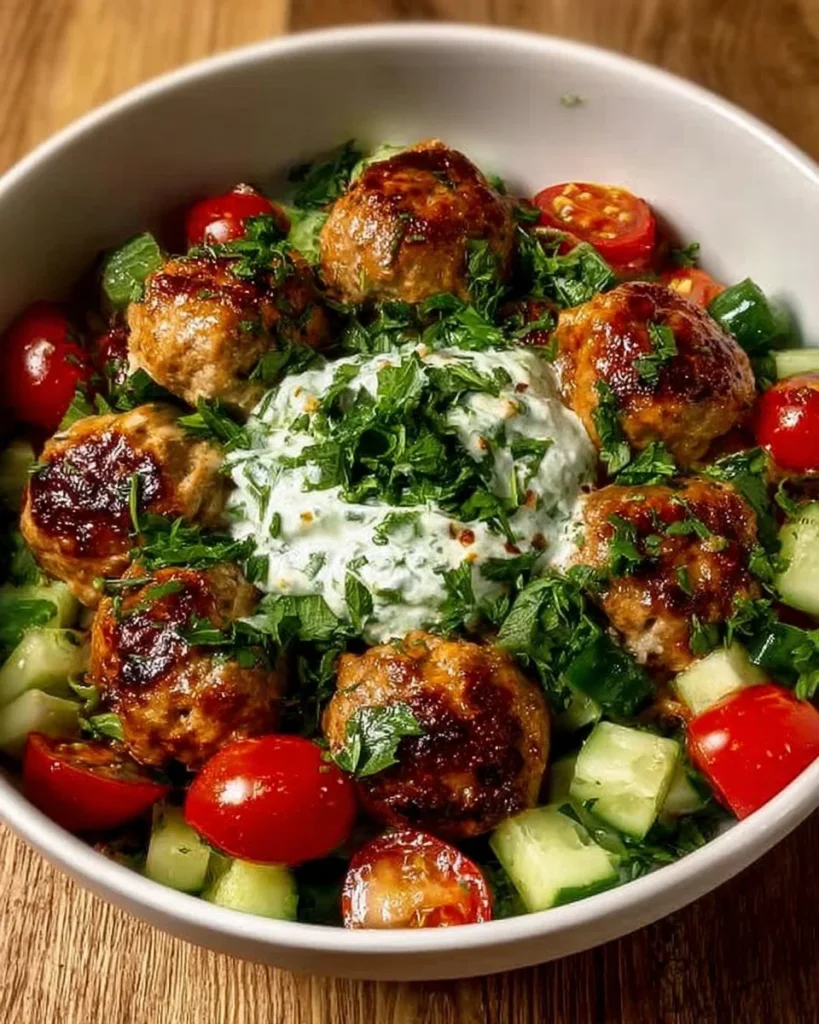 Delicious Greek Chicken Meatballs served with homemade tzatziki sauce