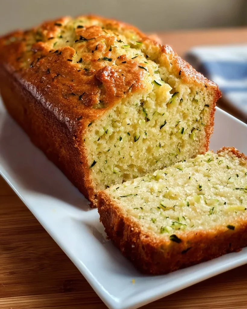 Slice of Greek Yogurt Zucchini Bread on a plate with a fork