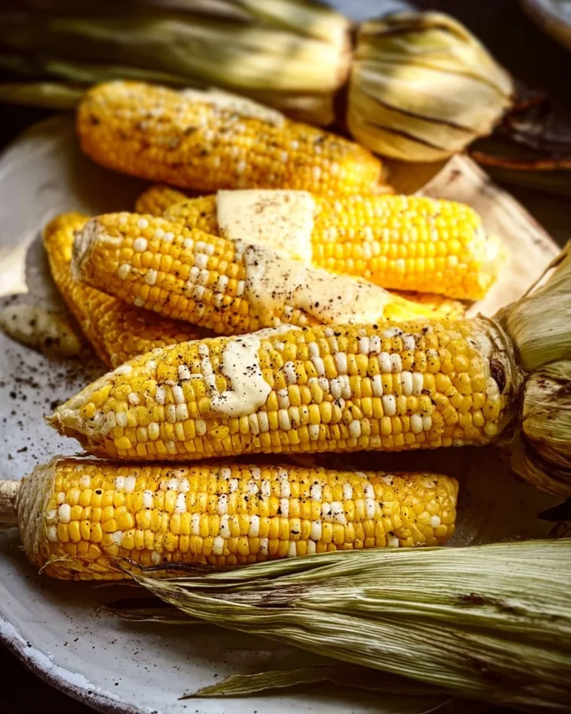 Delicious grilled corn on the cob ready to serve at a summer barbecue.