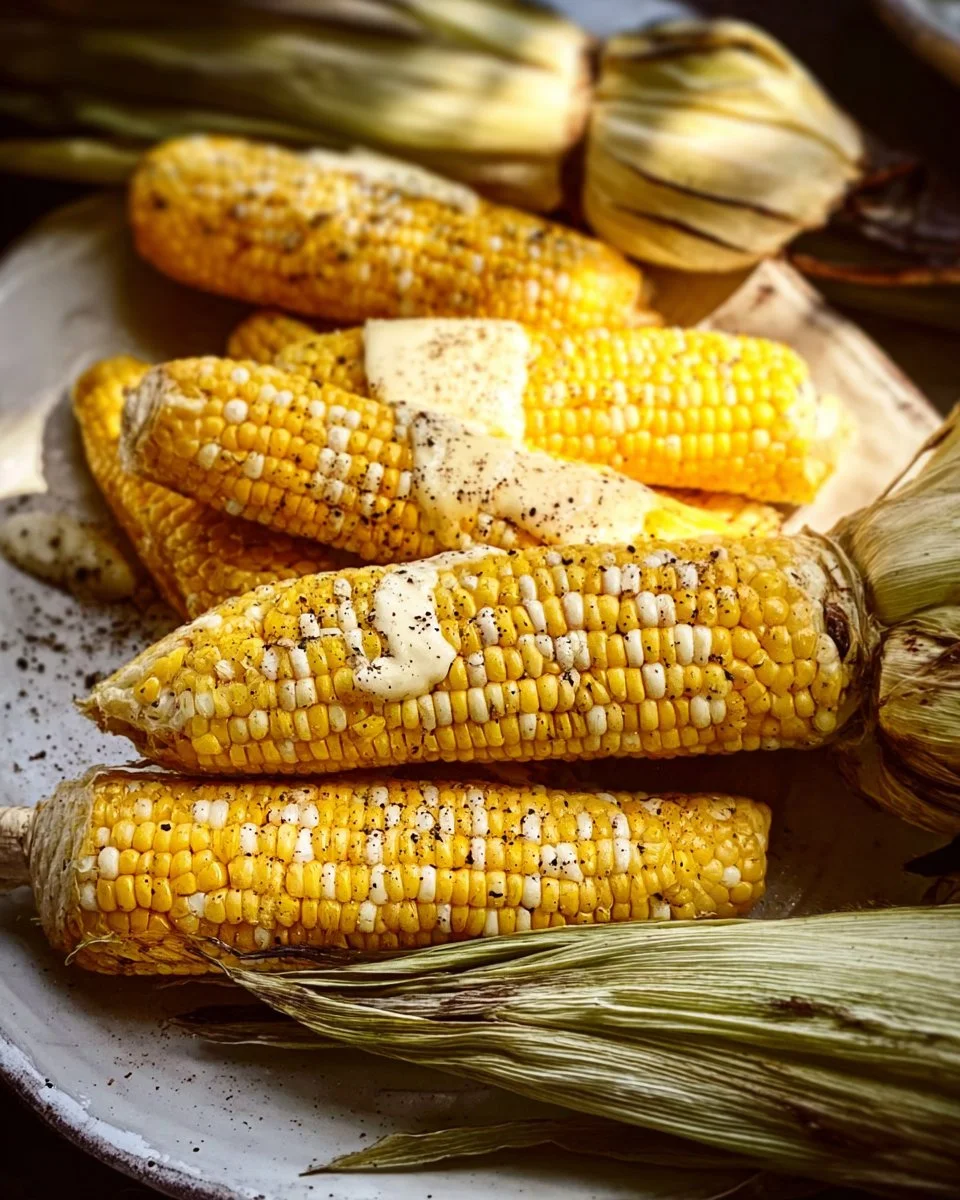 Delicious grilled corn on the cob ready to serve at a summer barbecue.