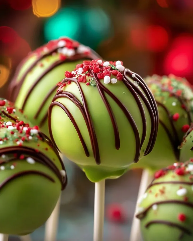 Festive Grinch Cake Pops made with Instant Pot cake for holiday fun.