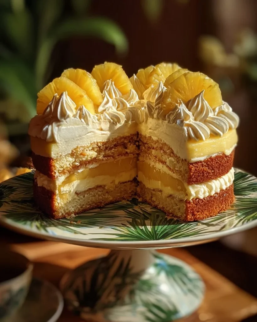 Delicious Hawaiian Pineapple Cake with fresh pineapples and creamy frosting