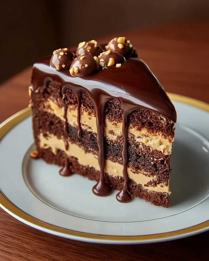 Hazelnut Chocolate Truffle Cake topped with Ferrero Rocher