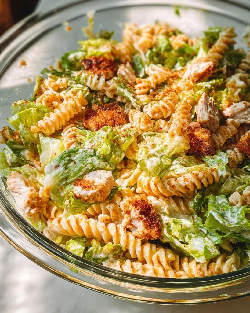 Healthy chicken bacon ranch pasta salad with fresh ingredients and creamy dressing.