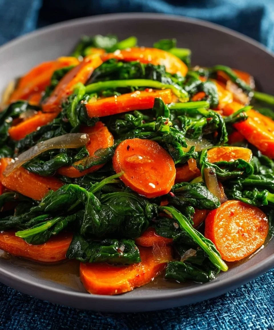 Healthy sautéed spinach with carrots served in a bowl