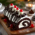 Heavenly Black Forest Roll dessert with chocolate and cherries