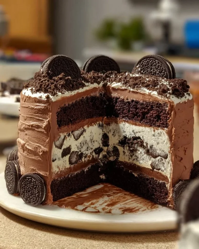 Delicious chocolate cheesecake trifle layered with cream and chocolate