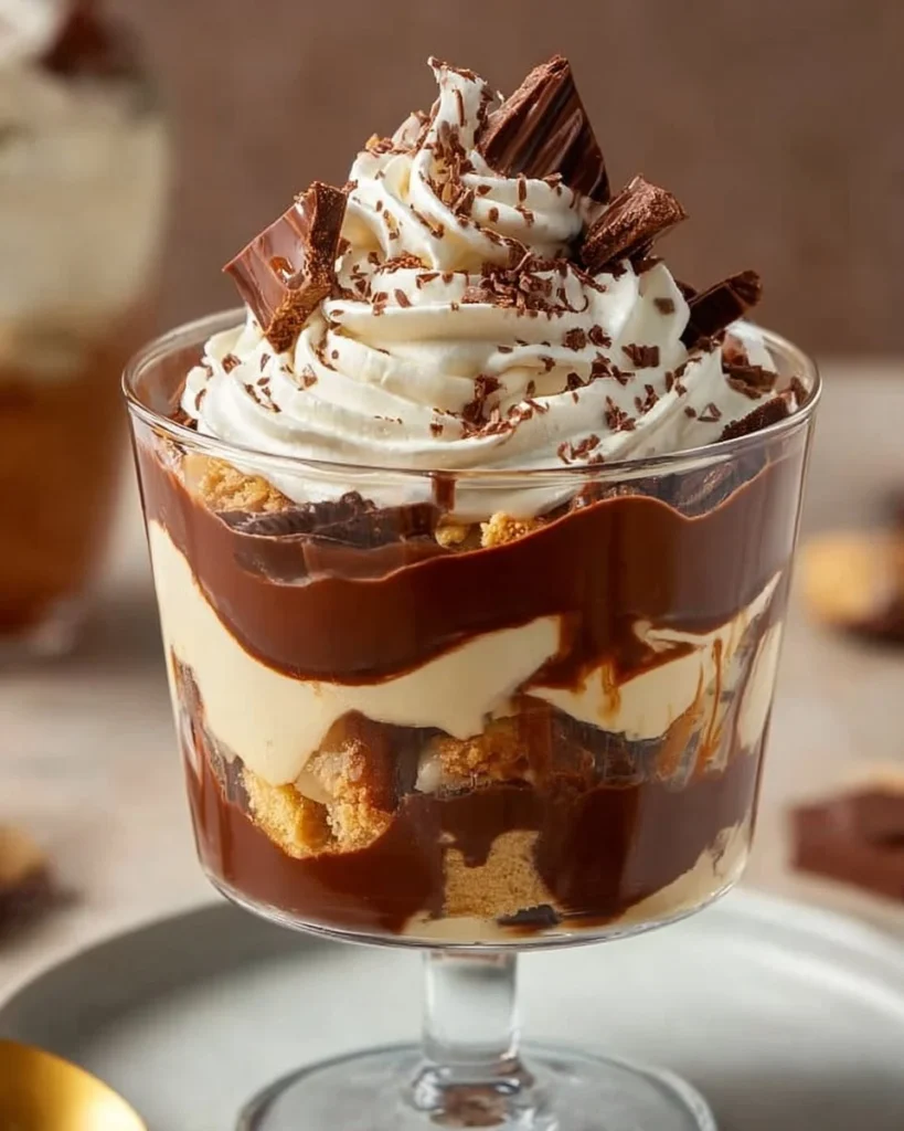 Heavenly Chocolate Cheesecake Trifle dessert with layers of chocolate and cheesecake