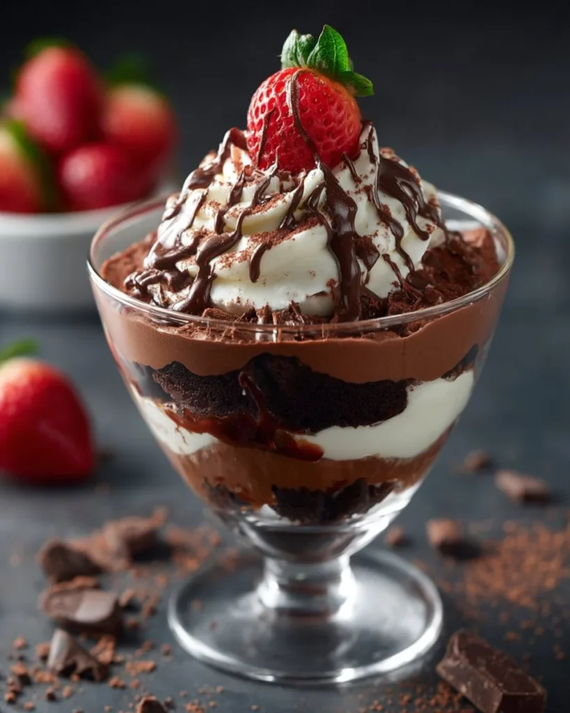 Heavenly chocolate cheesecake trifle with layers of chocolate and cream cheese