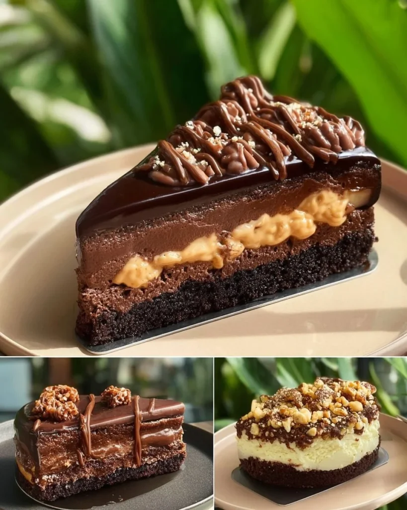 Decadent chocolate peanut butter fudge cake topped with creamy frosting