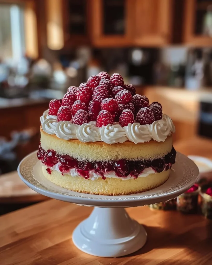 Heavenly White Chocolate Raspberry Cake with rich chocolate and fresh raspberries
