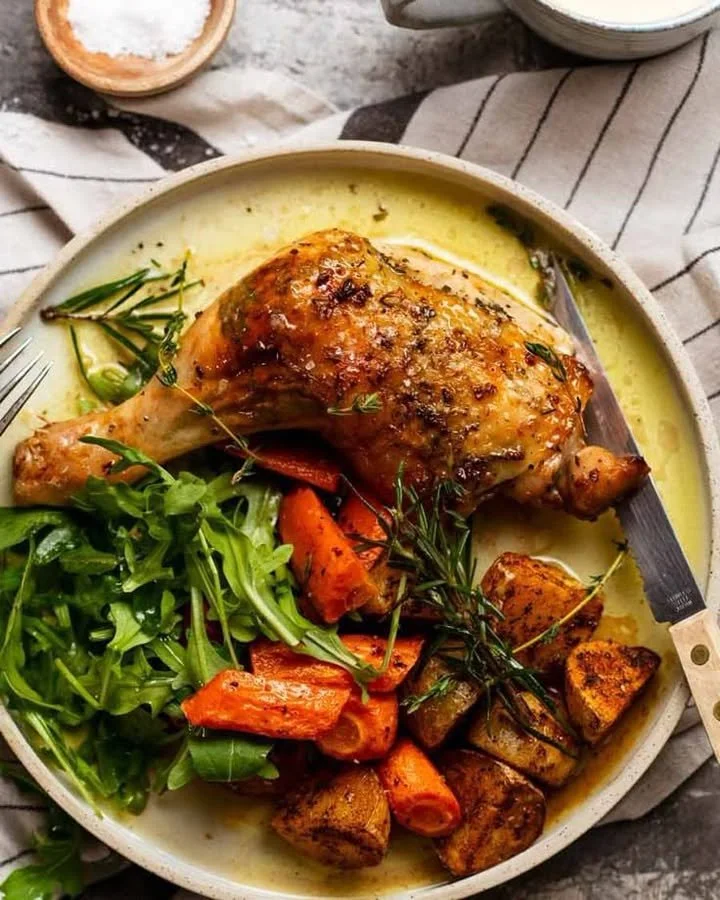 Delicious Herb and Garlic Chicken with Marylands served with fresh herbs.