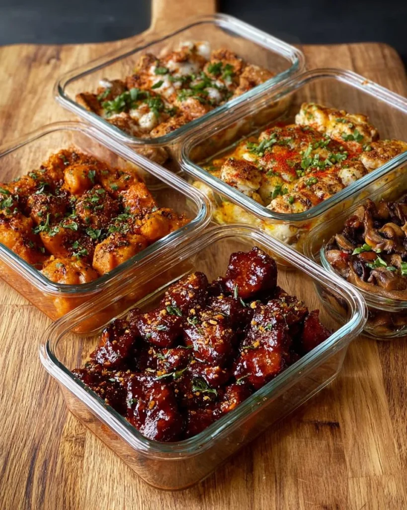 High protein honey BBQ chicken served with creamy garlic parmesan potatoes.