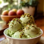 High protein pistachio ice cream with a creamy texture and nutty flavor