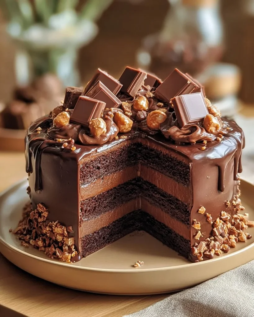 Delicious homemade chocolate cake topped with rich chocolate icing
