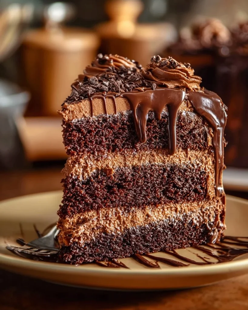 Delicious homemade chocolate peanut butter cake with creamy frosting
