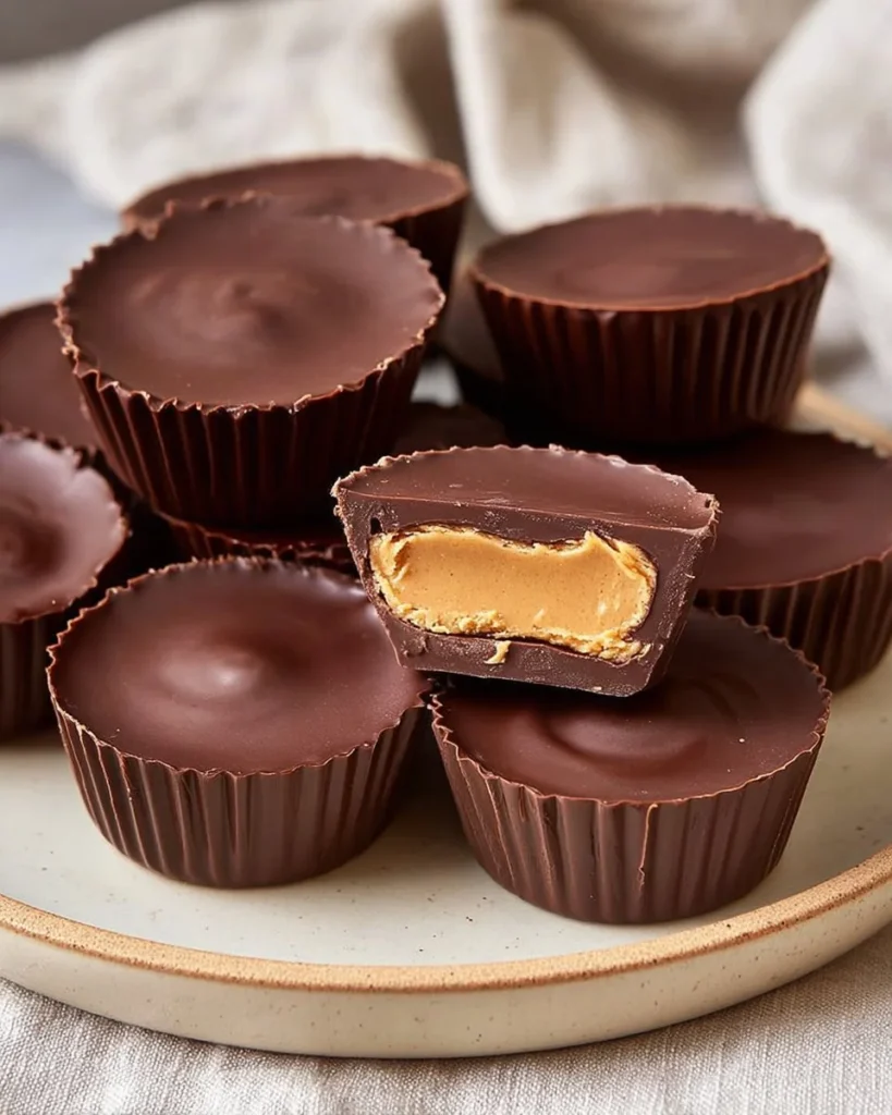 Delicious homemade chocolate peanut butter cups on a plate