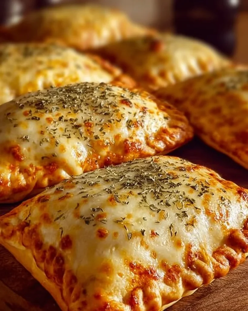 Homemade easy cheesy pizza pockets fresh out of the oven