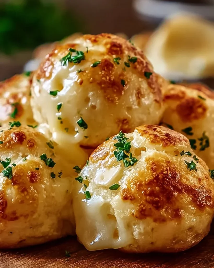 Delicious homemade garlic butter cheese bombs baked to perfection