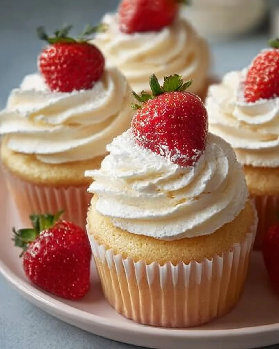 Homemade moist vanilla cupcakes with creamy frosting