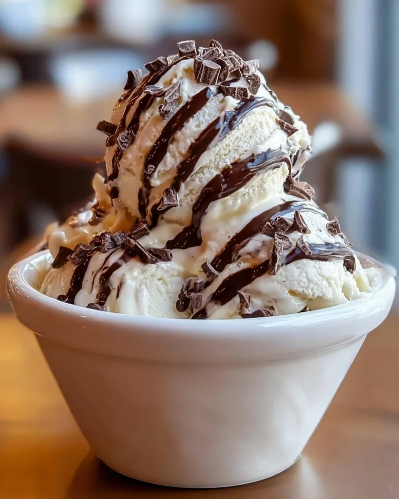 Delicious homemade Moose Tracks ice cream with chocolate fudge and peanut butter cups