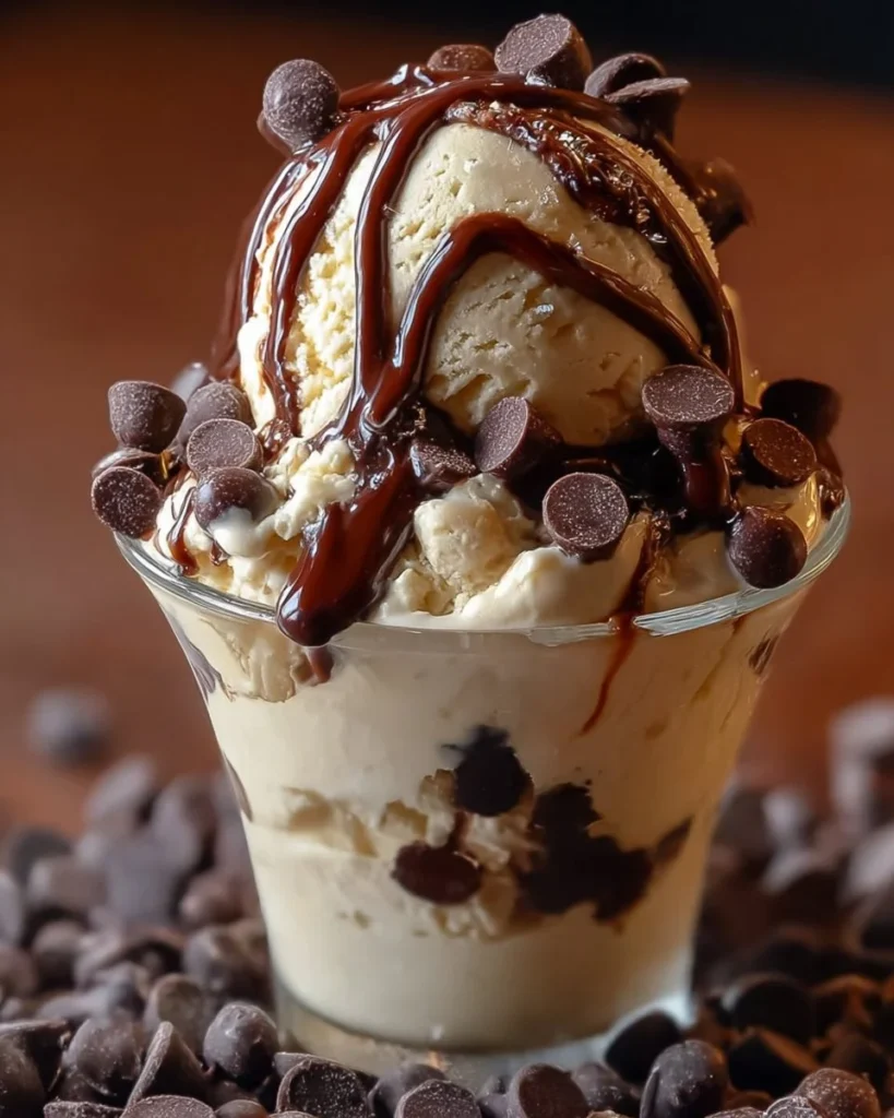 Bowl of homemade Moose Tracks Ice Cream with chocolate fudge and peanut butter swirls