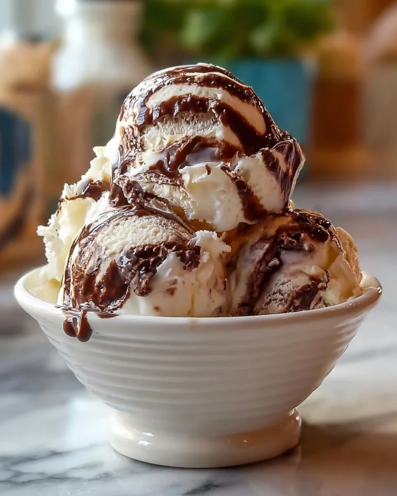 Delicious homemade Moose Tracks Ice Cream with fudge and peanut butter cups
