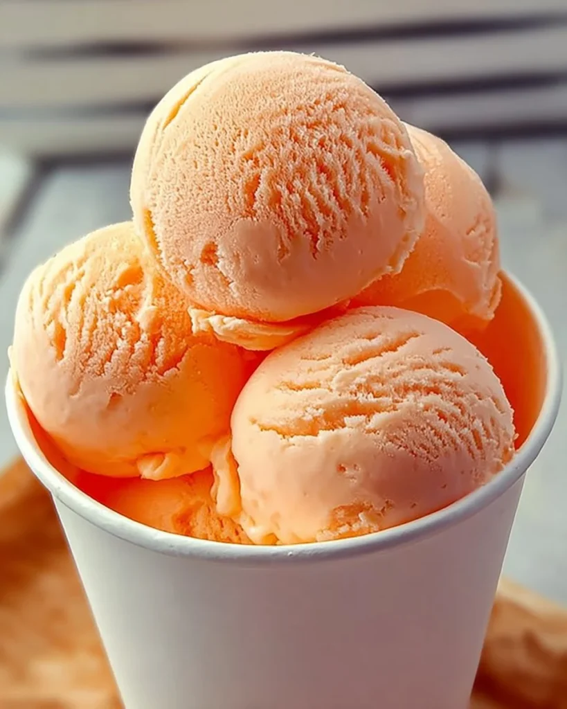 Bowl of homemade peach ice cream with fresh peach slices on top
