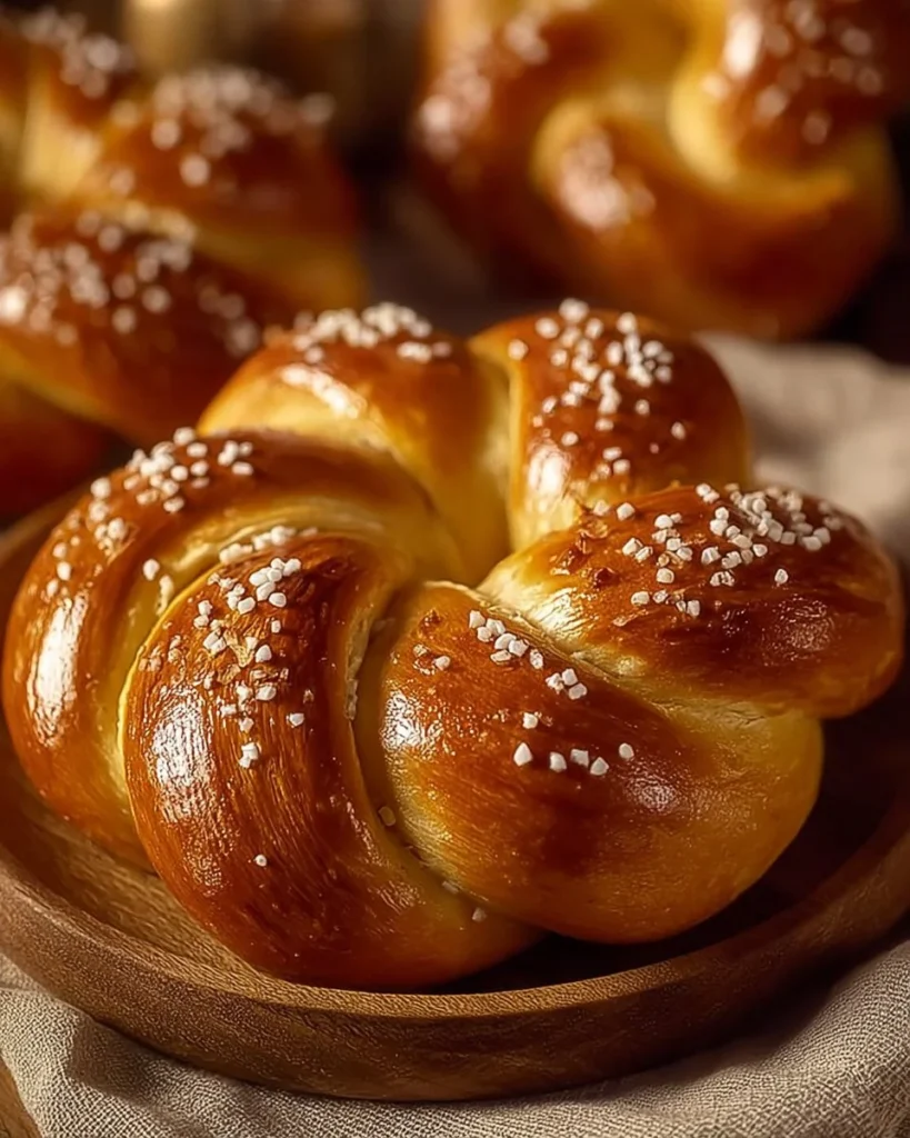Freshly baked homemade soft pretzels with salt, golden brown and delicious