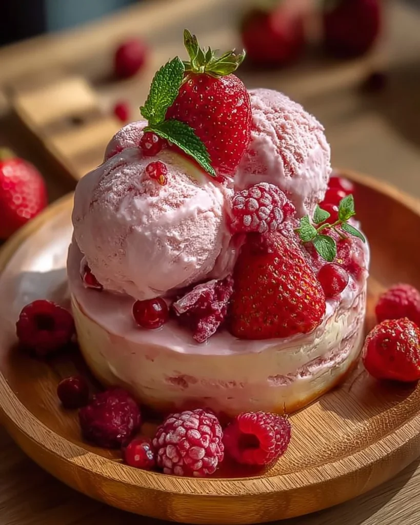 Delicious homemade strawberry ice cream served in a bowl with fresh strawberries.