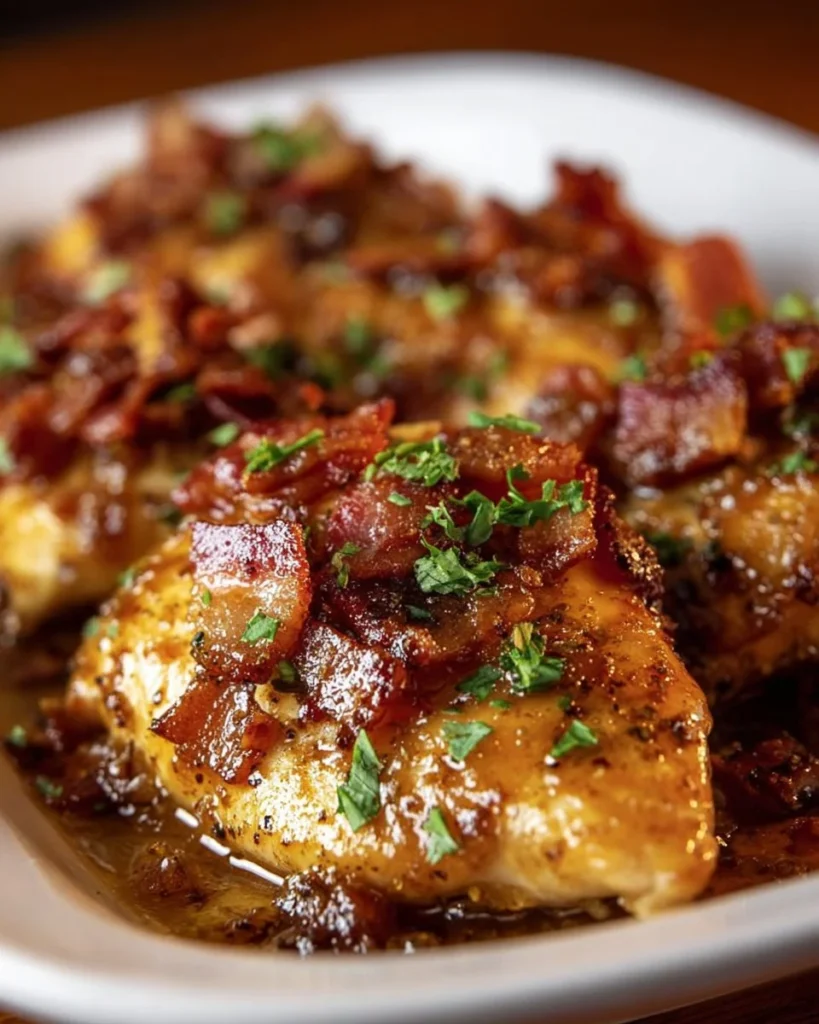 Delicious Honey Garlic Bacon Chicken served on a plate