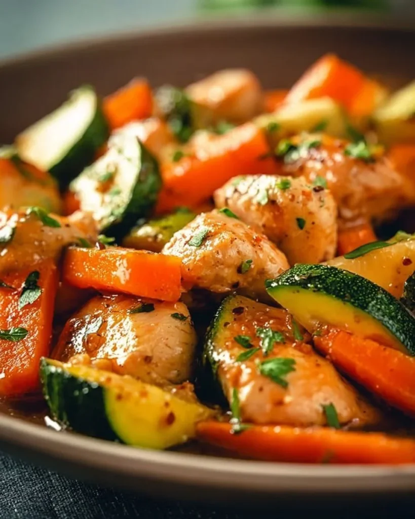 Honey Garlic Chicken and Vegetable Stir-Fry served in a vibrant bowl