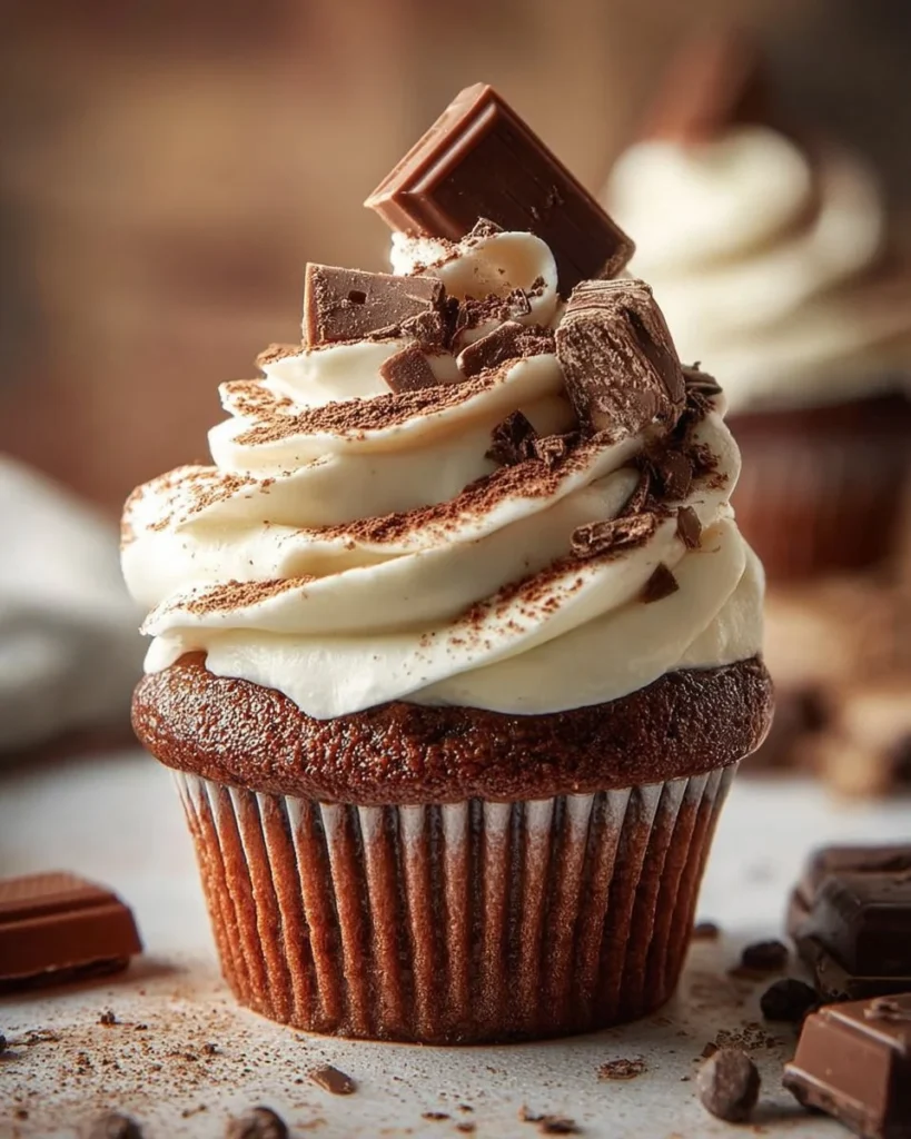 Delicious hot chocolate cupcakes with chocolate frosting and sprinkles