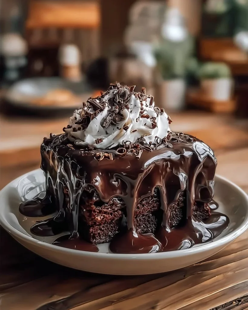 Delicious Hot Fudge Chocolate Pudding Cake served on a plate