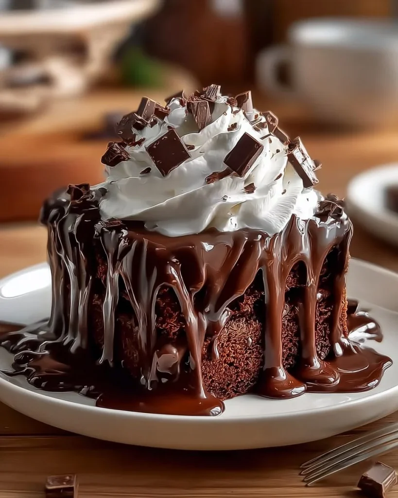 Delicious Hot Fudge Chocolate Pudding Cake served warm with a scoop of ice cream.