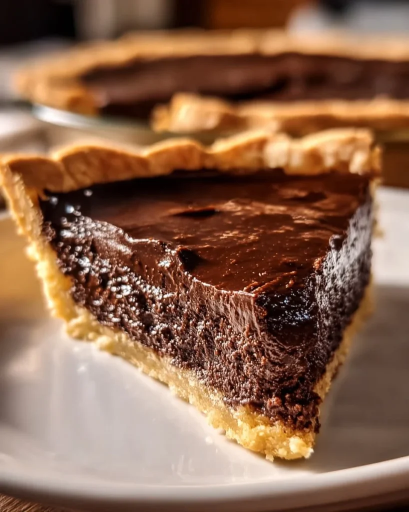 Delicious Hot Fudge Pie topped with chocolate sauce and whipped cream.