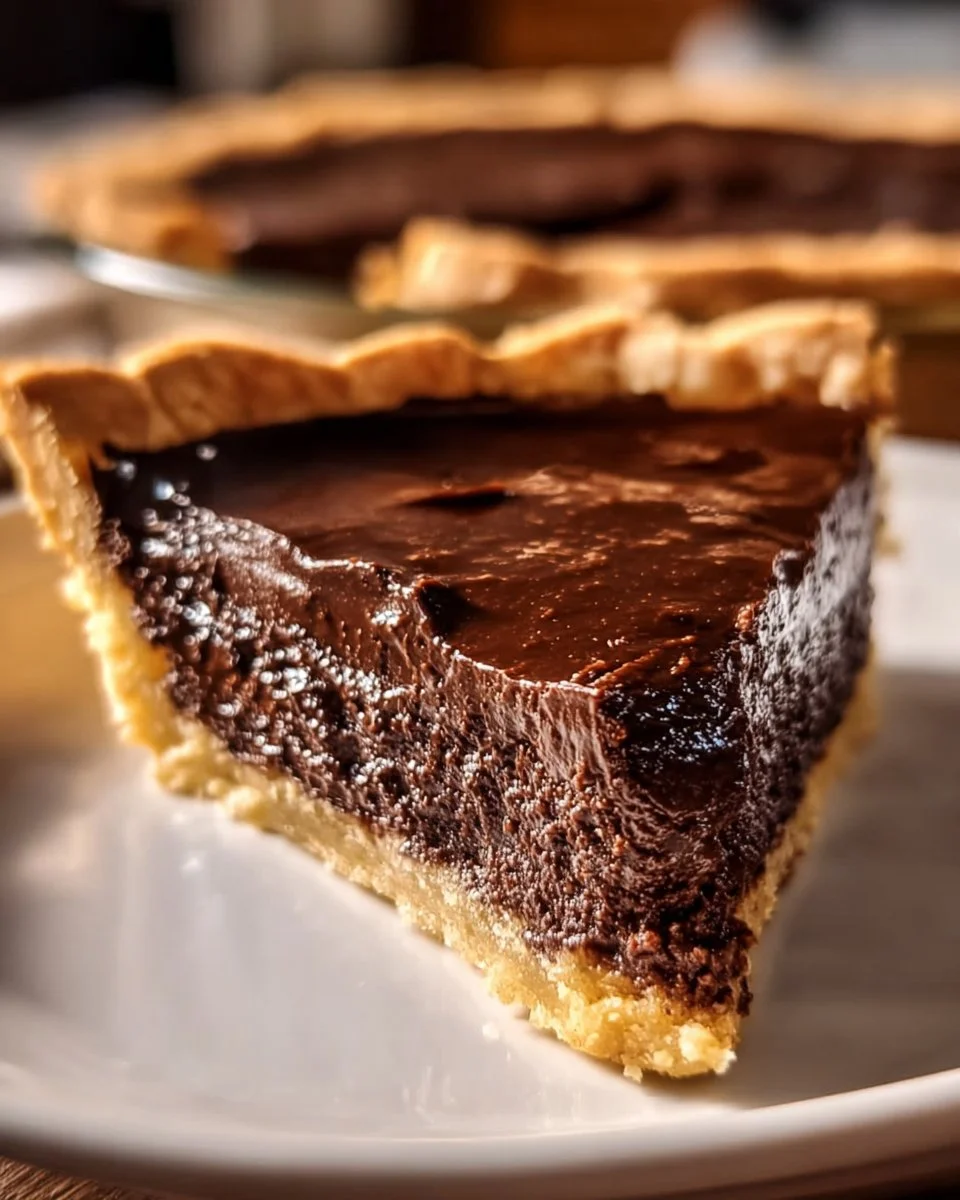 Delicious Hot Fudge Pie topped with chocolate sauce and whipped cream.