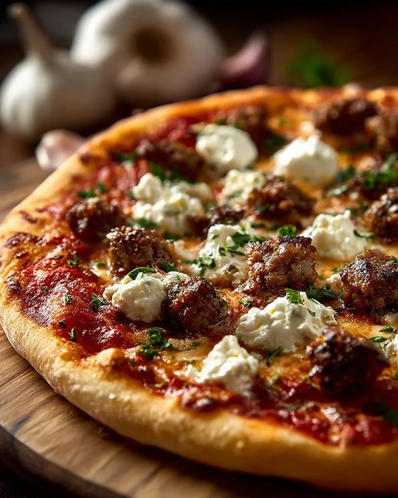 Hot sausage feta honey pizza with delicious toppings