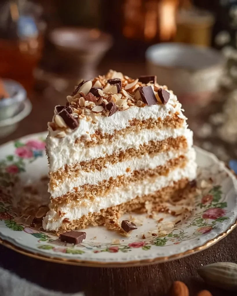 Delicious Hungarian Esterházy Cake with almond and butter cream layers